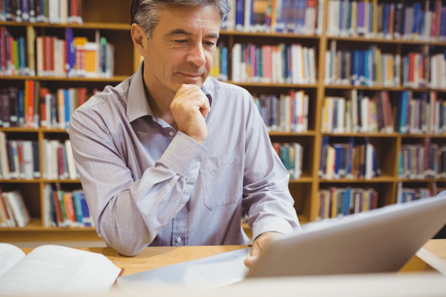 A non-traditional adult student at the library