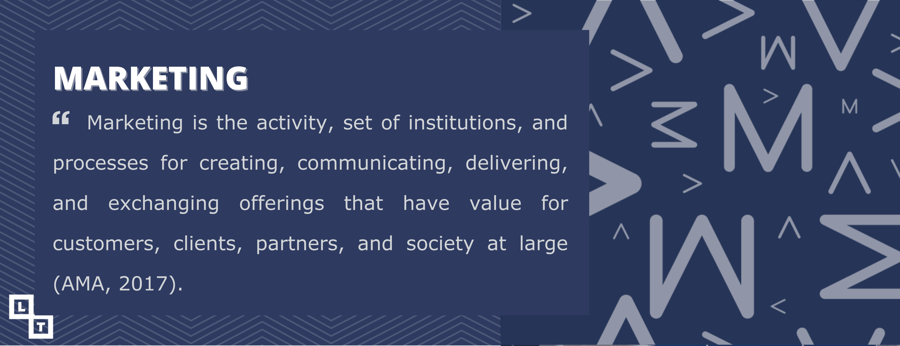 “Marketing is the activity, set of institutions, and processes for creating, communicating, delivering, and exchanging offerings that have value for customers, clients, partners, and society at large” (AMA, 2017).