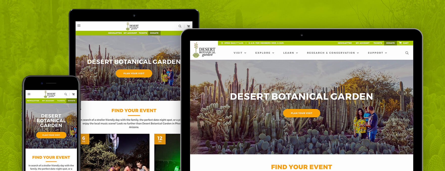 Desert Botanical Garden website displayed on various devices