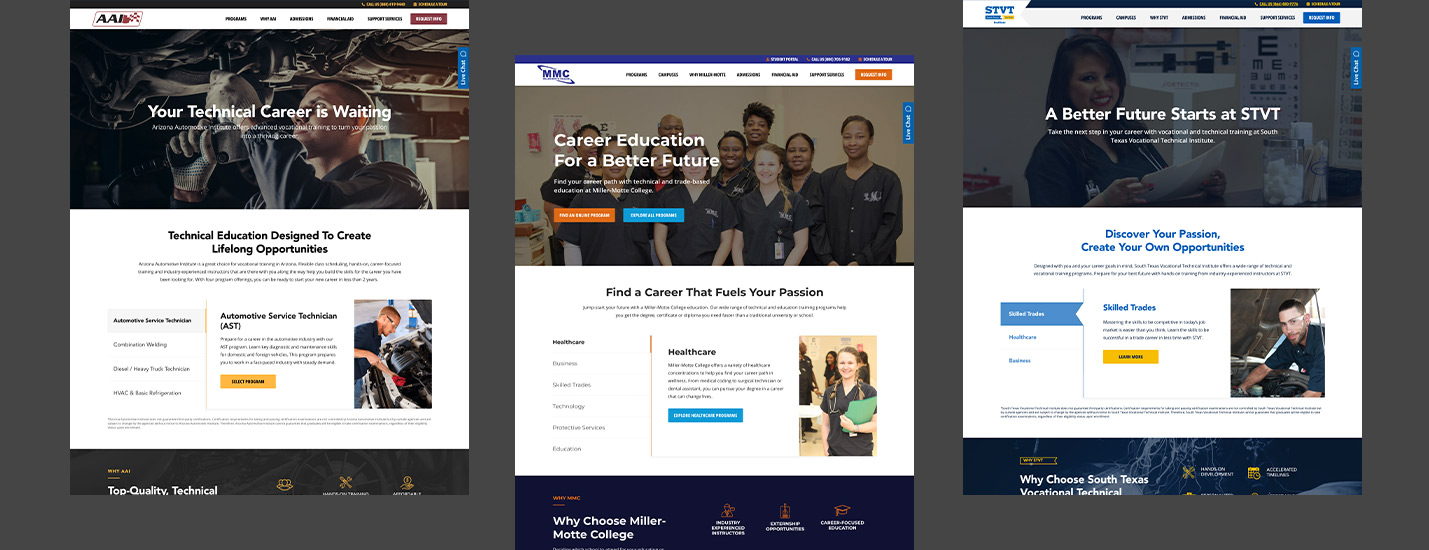 higher education website development homepage examples